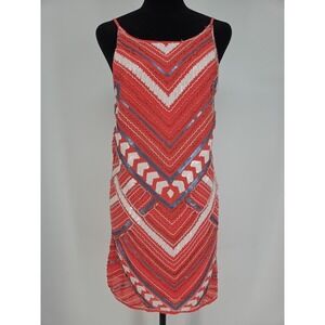 Meghan LA Sequined Shift Dress Medium Coral Beaded Sleeveless